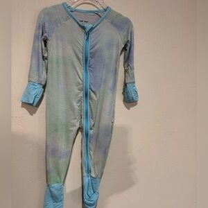 Little Sleepies blue watercolor zippy. Size 3-6 months.